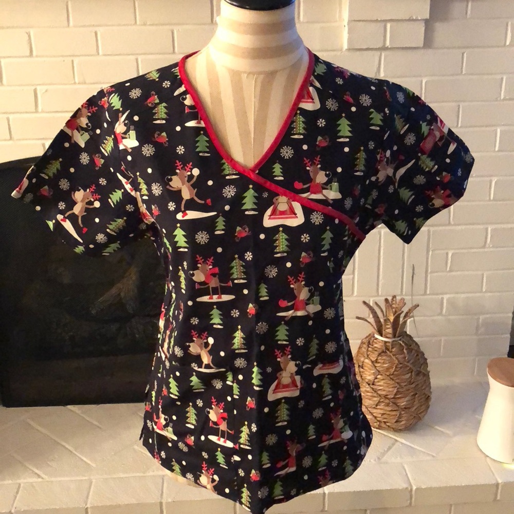 NWTChristmas Reindeer Tree Holiday scrub top
